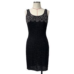 Vintage Night Vogue Womens Size M Black Beaded Sleeveless Dress